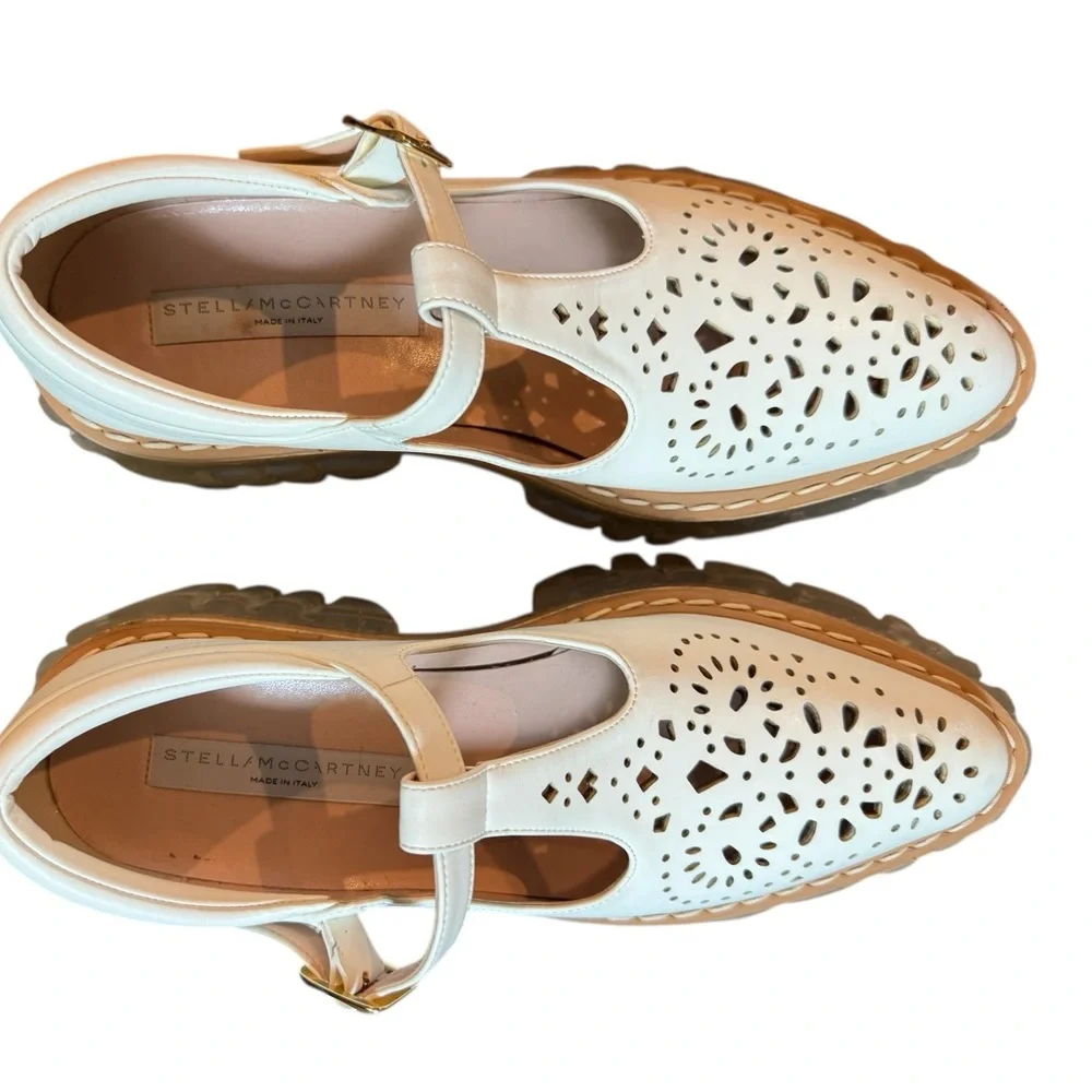 Stella McCartney white vegan leather Mary Jane platform shoes. Size 38 8 - Picture 5 of 16